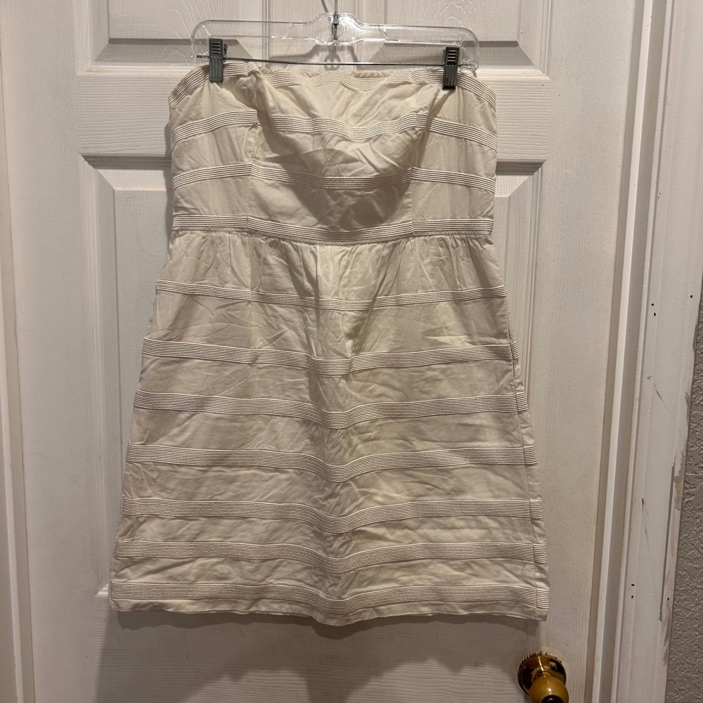 J. Crew Womens Size 14 Cream Strapless Mini Dress with Pockets Cotton